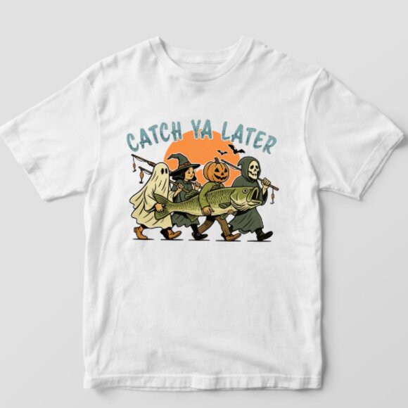 Catch Ya Later Halloween Tee, Funny Spooky Fishing Ghost Tee - Picture 1 of 3